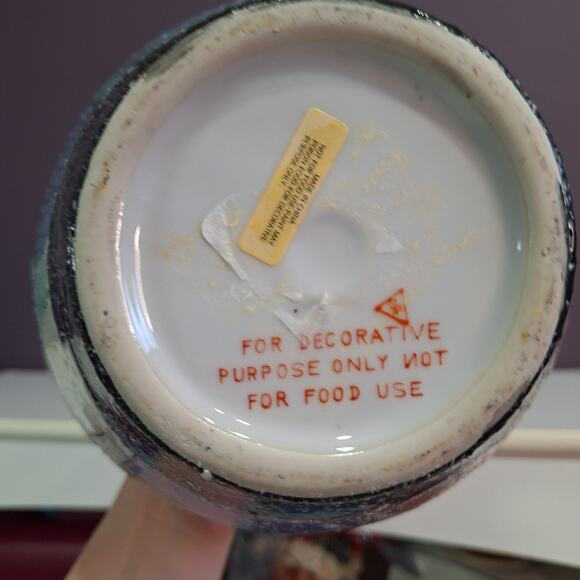 Vintage large 90s wide vase Asian geometric print - Picture 8 of 8